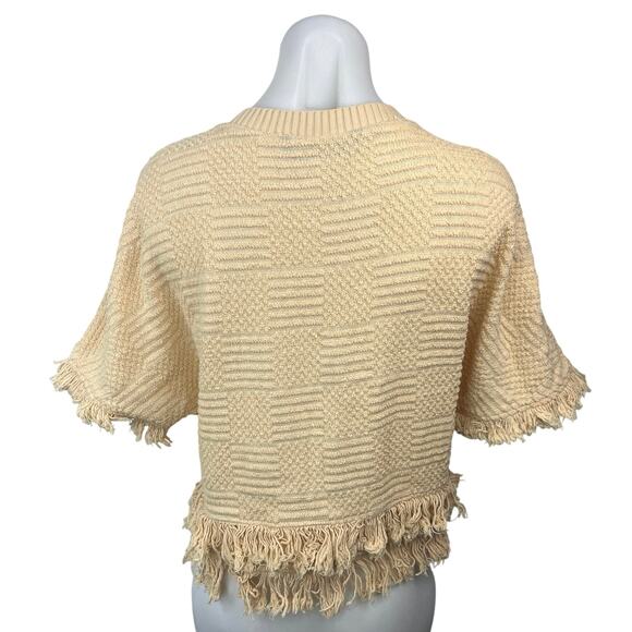 Zara Cream Beige Tweed Knit Fringe Crewneck Short Sleeve Sweater Top Size XS - Picture 7 of 11
